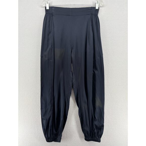 FLORA by FLORA AND HENRI Pants S Silk Satin Jogger Ankle High Waist Pull On Blue